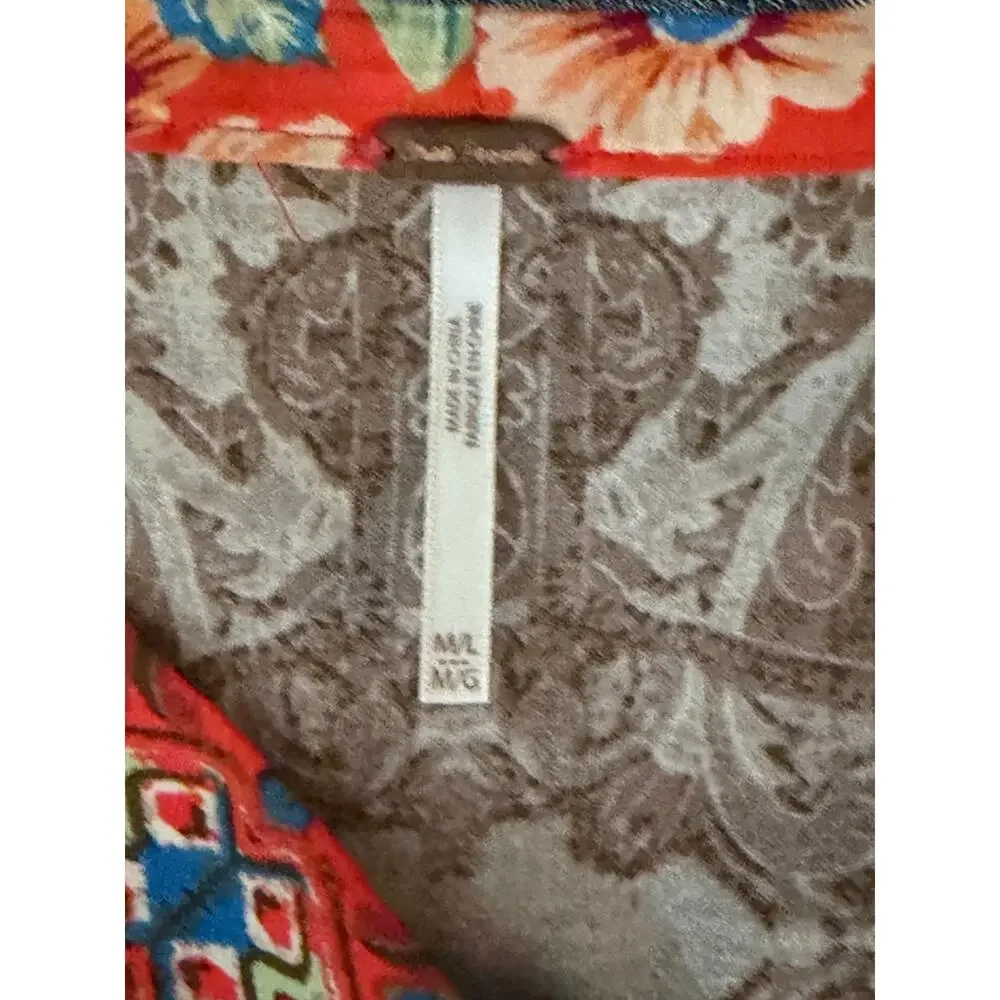 Free People Wildflower Cinched Zip Kimono Jacket Orange Blue Cream Floral M L - Picture 10 of 10